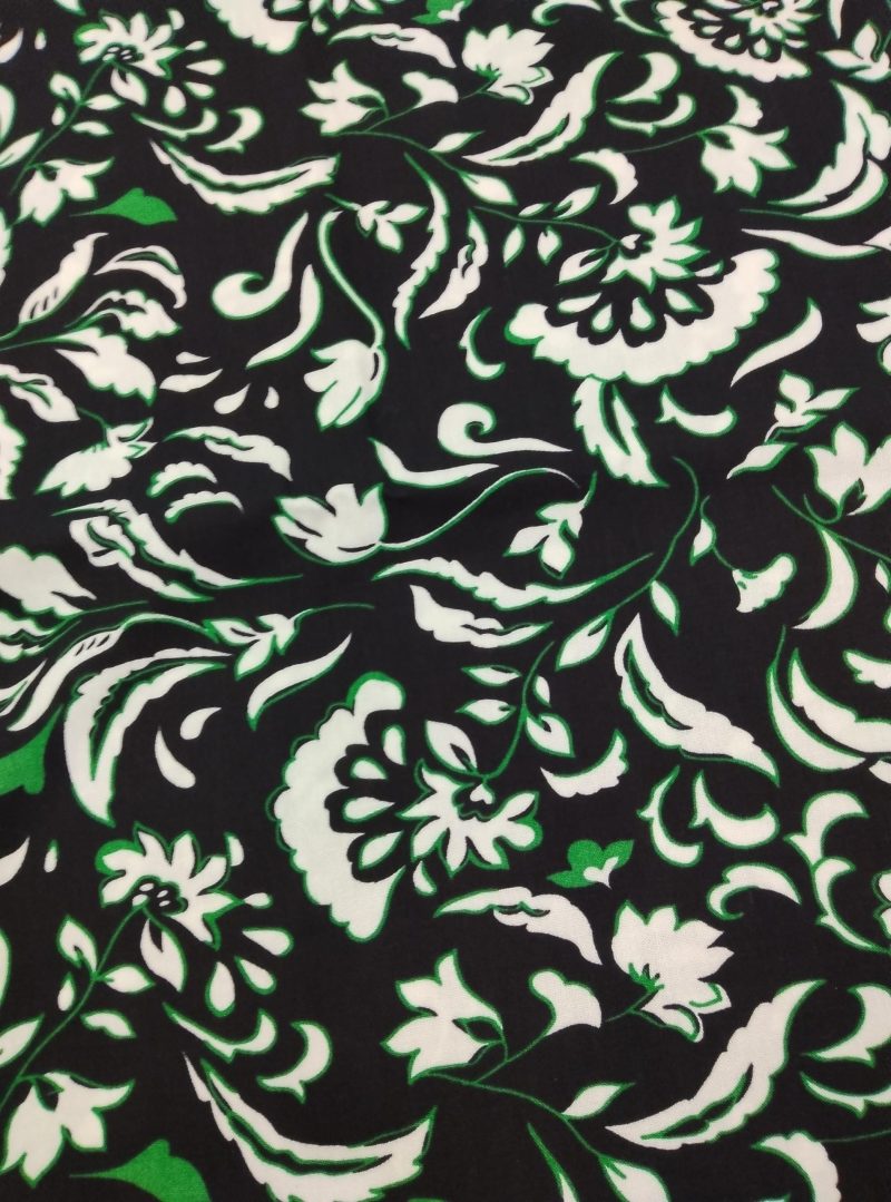 Green Floral Cotton Viscose Fabric by the Yard – Soft Lightweight Drapey Material for Dresses, Blouses, Skirts| 59x39 in (150x100 cm)