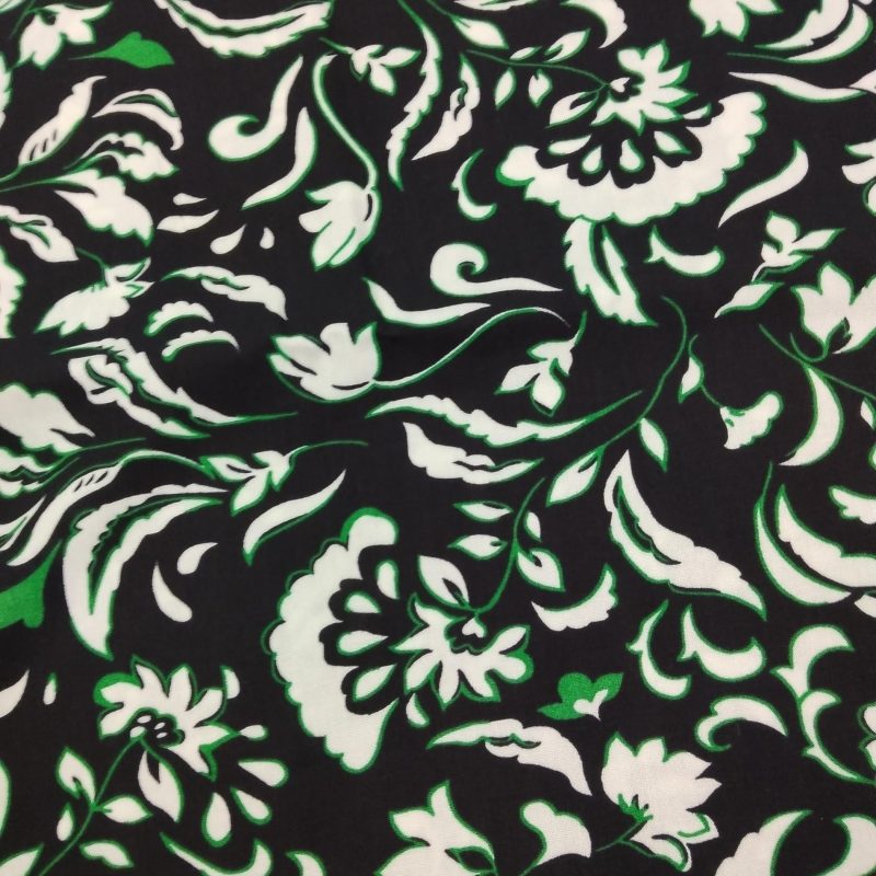 Green Floral Cotton Viscose Fabric by the Yard – Soft Lightweight Drapey Material for Dresses, Blouses, Skirts| 59x39 in (150x100 cm)
