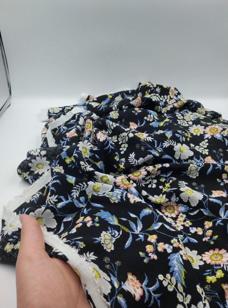 Floral Crinkle Cotton Viscose Fabric by the Yard – Lightweight Drapey Material for Dresses, Blouses & Skirts | 55x39 in (140x100 cm)