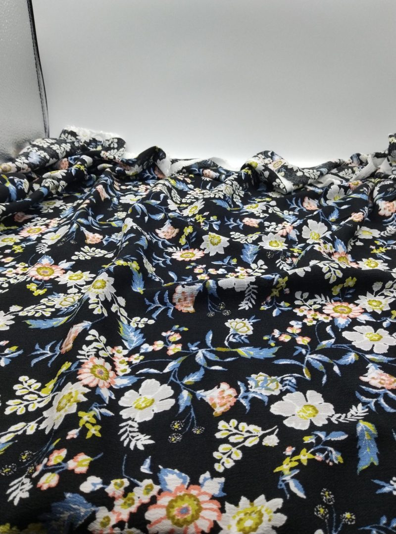 Floral Crinkle Cotton Viscose Fabric by the Yard – Lightweight Drapey Material for Dresses, Blouses & Skirts | 55x39 in (140x100 cm)