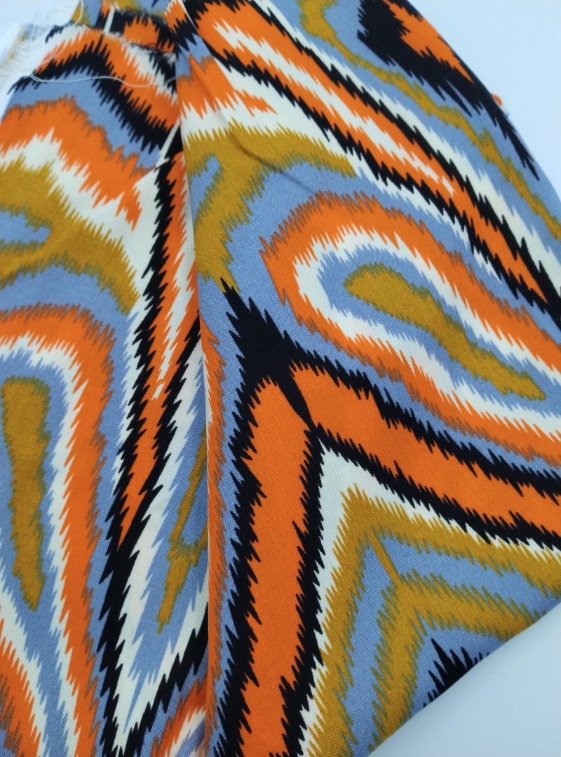 Vibrant Ikat Pattern Cotton Viscose Fabric – Soft, Breathable Material for Dresses, Kimonos, Skirts, Blouses & Shirts | 150x100cm