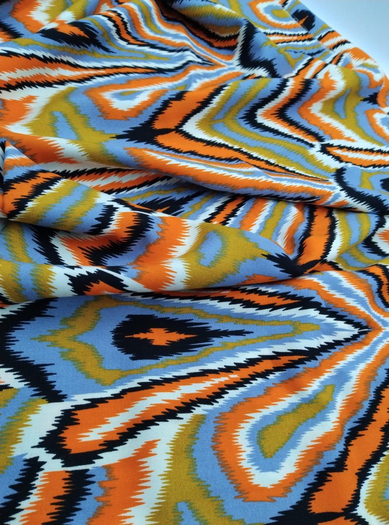 Vibrant Ikat Pattern Cotton Viscose Fabric – Soft, Breathable Material for Dresses, Kimonos, Skirts, Blouses & Shirts | 150x100cm