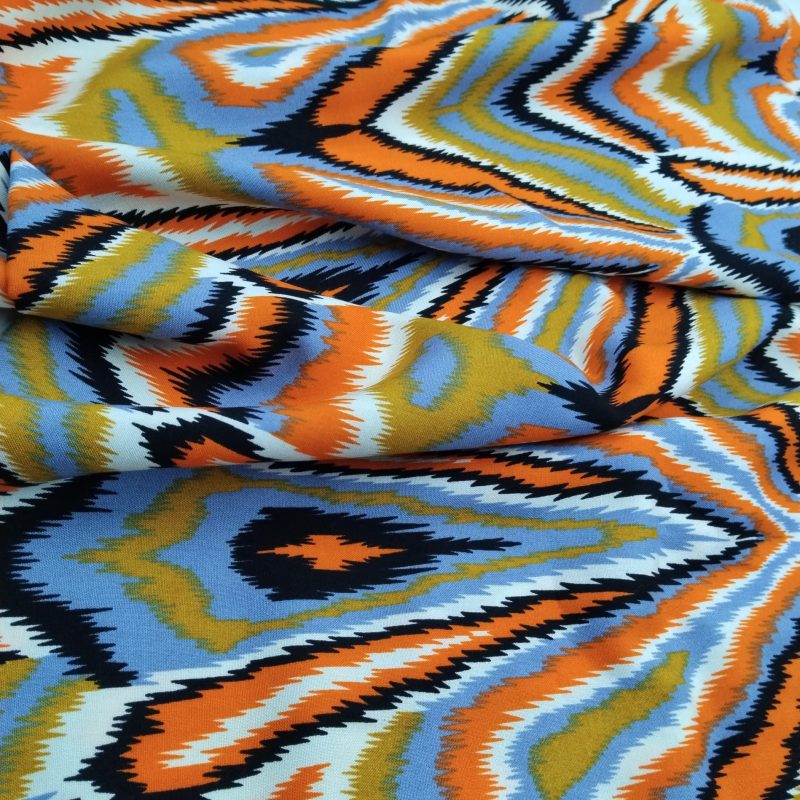 Vibrant Ikat Pattern Cotton Viscose Fabric – Soft, Breathable Material for Dresses, Kimonos, Skirts, Blouses & Shirts | 150x100cm
