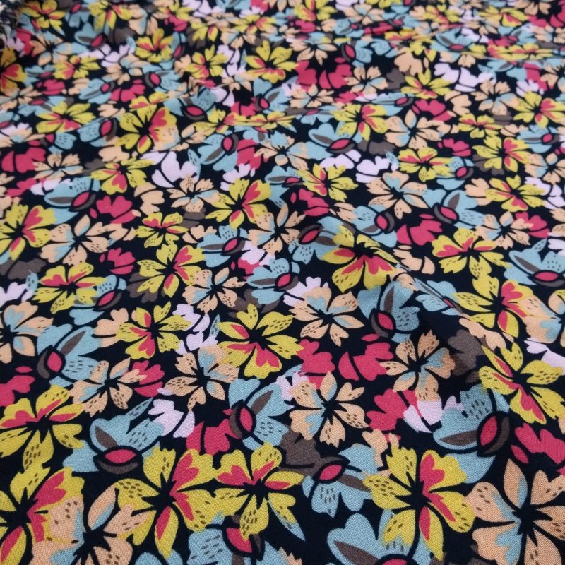 Multicolor Floral Cotton Viscose Fabric – Soft Drapey Lightweight Fabric for Dresses, Blouses, Tunics & Skirts | 150cm x 100cm