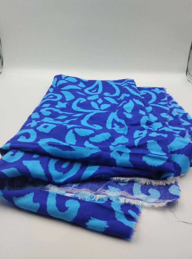 Blue Ikat Cotton Viscose Fabric by the Yard – Lightweight Drapey Material for Dresses, Blouses, Skirts & Home Decor | 59x39 in (150x100 cm)