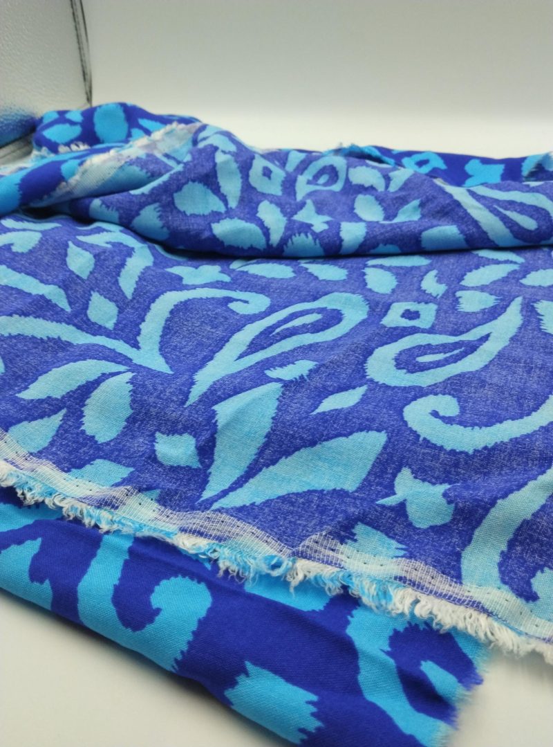 Blue Ikat Cotton Viscose Fabric by the Yard – Lightweight Drapey Material for Dresses, Blouses, Skirts & Home Decor | 59x39 in (150x100 cm)