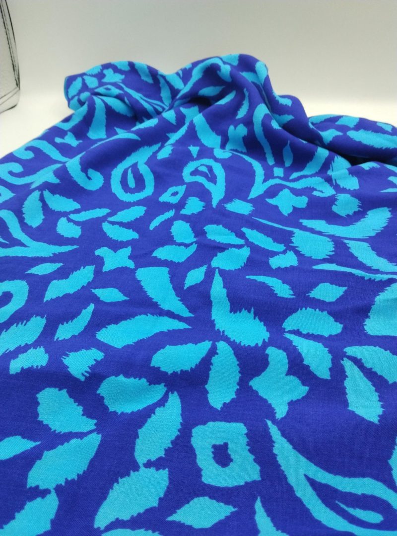 Blue Ikat Cotton Viscose Fabric by the Yard – Lightweight Drapey Material for Dresses, Blouses, Skirts & Home Decor | 59x39 in (150x100 cm)