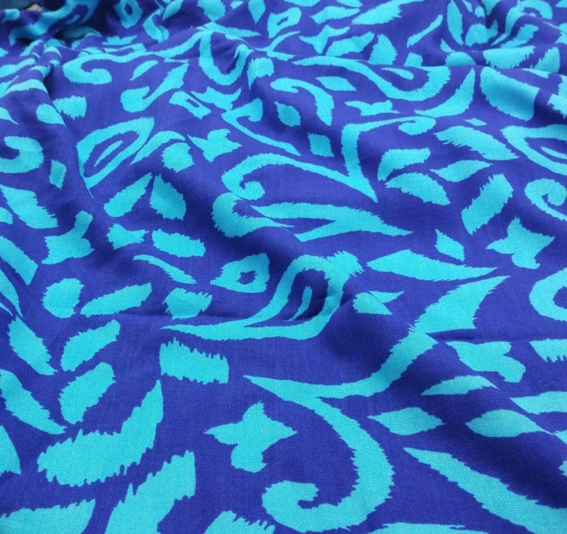 Blue Ikat Cotton Viscose Fabric by the Yard – Lightweight Drapey Material for Dresses, Blouses, Skirts & Home Decor | 59x39 in (150x100 cm)