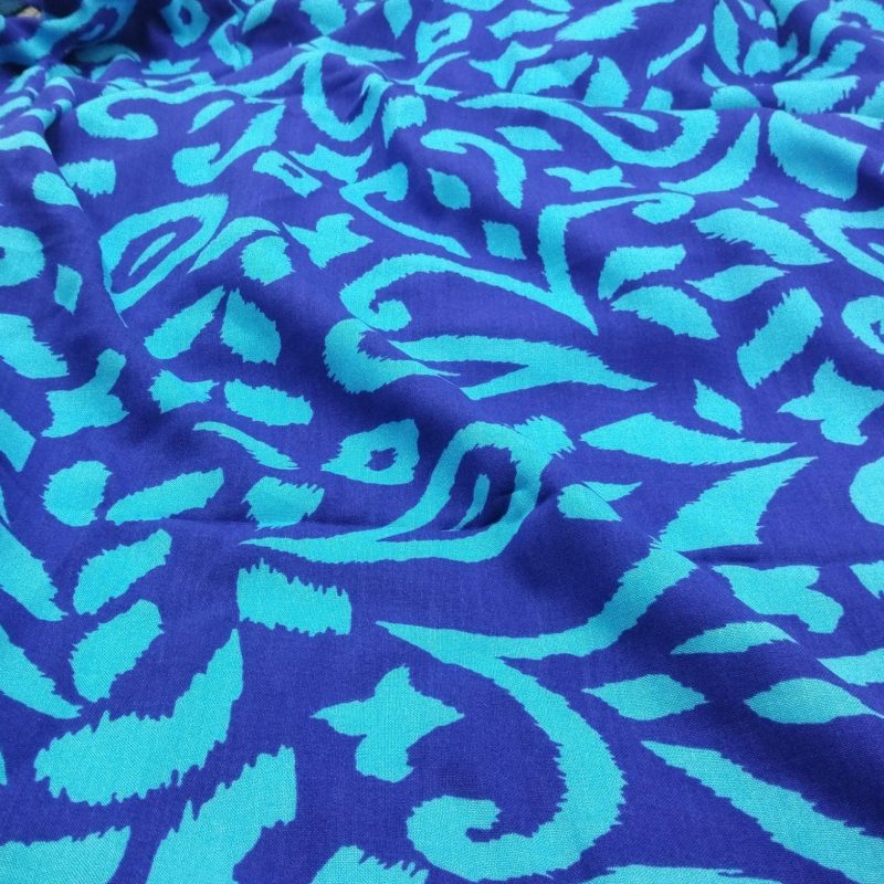 Blue Ikat Cotton Viscose Fabric by the Yard – Lightweight Drapey Material for Dresses, Blouses, Skirts & Home Decor | 59x39 in (150x100 cm)