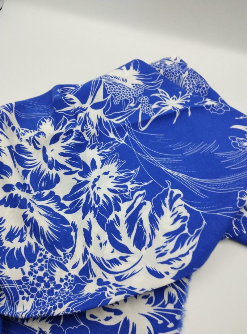 Blue White Floral Cotton Viscose Fabric – Lightweight Soft Material by Yard for Dresses, Blouses, Kimonos | 150x100 cm