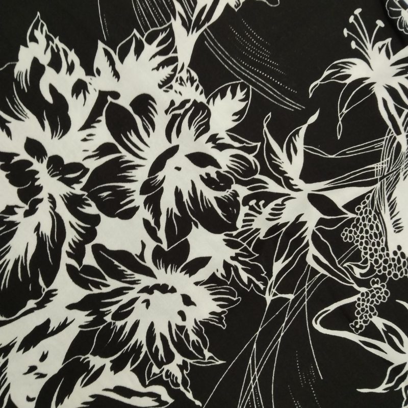 Black White Floral Cotton Viscose Fabric by the Yard – Lightweight Soft Drapey Material for Dresses, Blouses, Skirts | 59x39 in (150x100 cm)