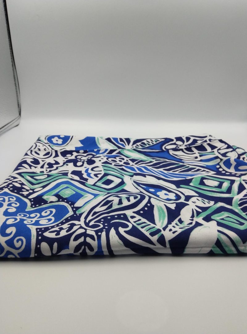 Blue White Patterned Viscose Belmando Fabric by the Yard – Drapey, Soft Silk-Feel Material for Dresses, Kimonos, Blouses | 150x100 cm