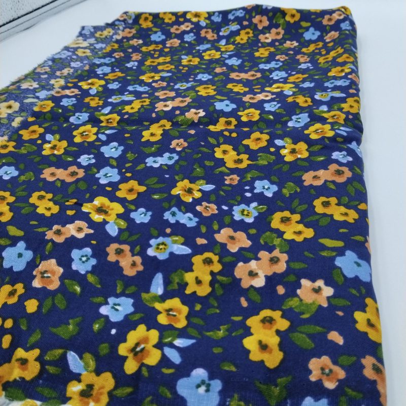 Navy Floral Cotton Viscose Fabric – Lightweight Soft Material for Dresses, Blouses, Skirts & Summer Sewing | 150 cm Width