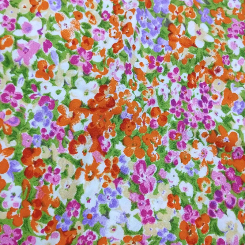 Colorful Floral Cotton Viscose Fabric – Lightweight Soft Material for Summer Dresses, Blouses, Skirts & Kimonos | 150x100 cm