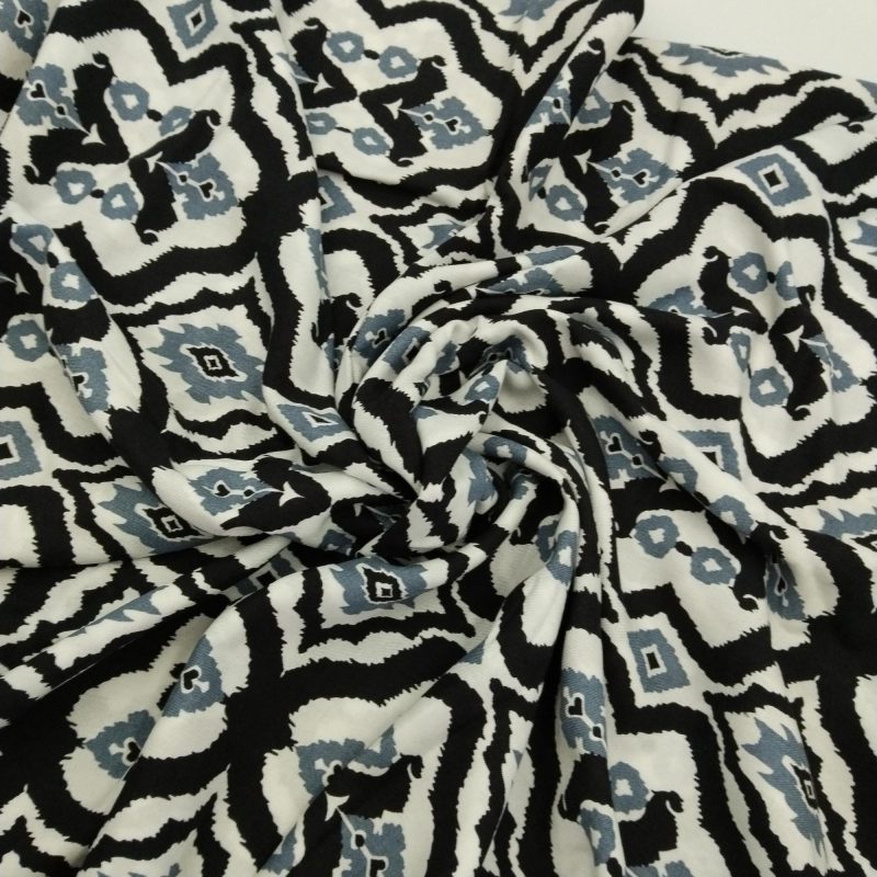 Black Gray Ikat Cotton Viscose Fabric – Soft Lightweight Ethnic Pattern for Dresses, Blouses, Kimonos & Sewing | 150x100 cm