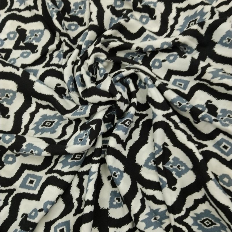 Black Gray Ikat Cotton Viscose Fabric – Soft Lightweight Ethnic Pattern for Dresses, Blouses, Kimonos & Sewing | 150x100 cm