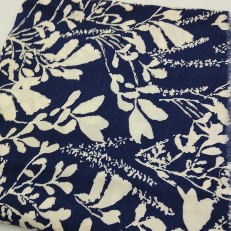 Blue Botanical Cotton Viscose Fabric – Lightweight Soft Material for Dresses, Kimonos, Blouses & Summer Outfits | 150x100 cm (59x39 in)