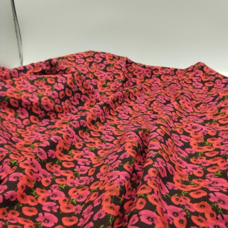Red Pink Floral Cotton Viscose Fabric by the Yard – Soft Drapey Material for Dresses, Skirts, Blouses,Kimonos (Width 150cm 1,64 yard 57 inc)