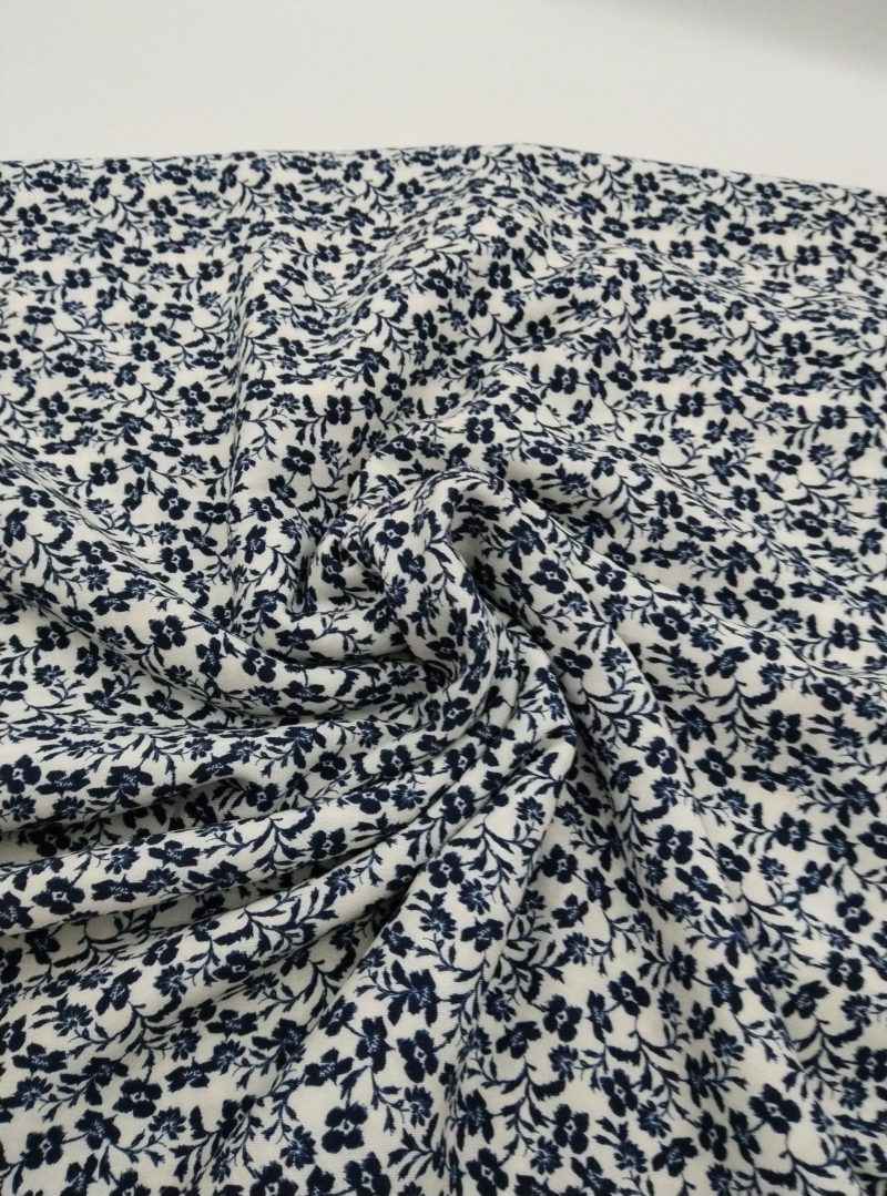 Navy Floral Cotton Viscose Fabric by the Yard – Soft Lightweight Material for Dresses,Blouses,Skirts & Sewing (Width 150cm 1,64 yard 57 inc)