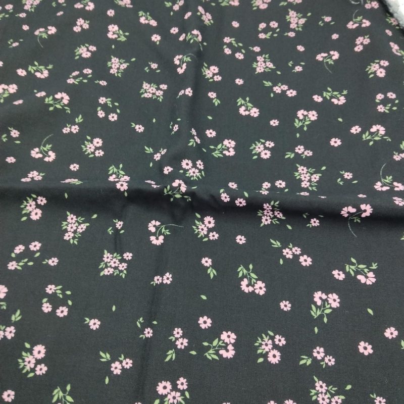Black Pink Floral Cotton Viscose Fabric by the Yard – Soft Lightweight Material for Dresses, Blouses, Skirts & Sewing |59x39 in (150x100 cm)