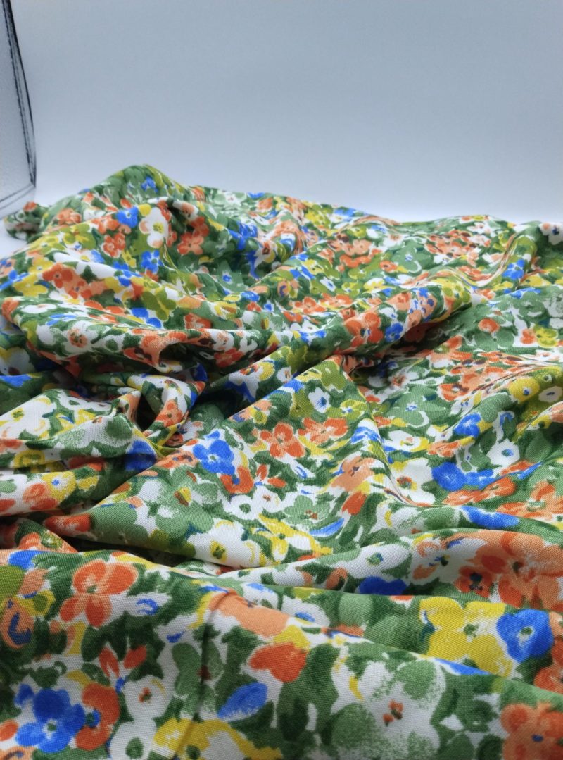 Green Multicolor Floral Cotton Viscose Fabric by the Yard – Soft Lightweight Material for Dresses, Skirts, Blouses | 59x39 in (150x100 cm)