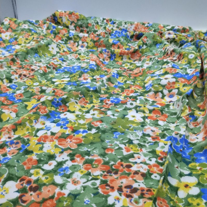 Green Multicolor Floral Cotton Viscose Fabric by the Yard – Soft Lightweight Material for Dresses, Skirts, Blouses | 59x39 in (150x100 cm)