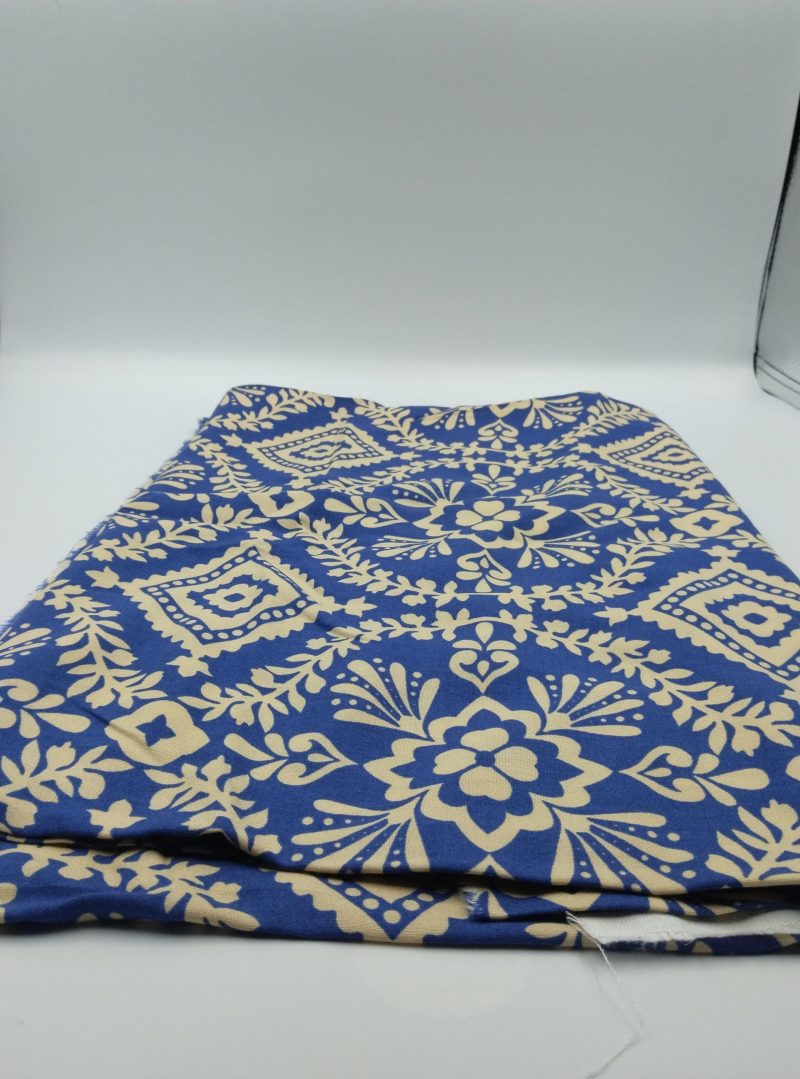 Navy Floral Cotton Viscose Fabric by the Yard – Soft Lightweight Drapey Material for Dresses, Blouses, Skirts | 59x39 in (150x100 cm)