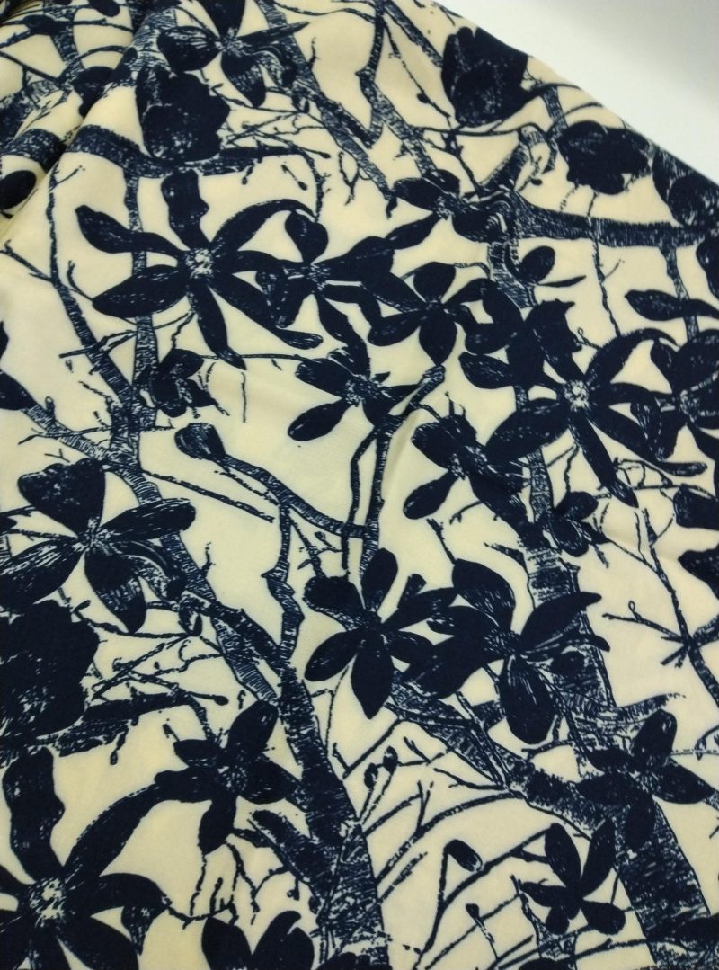 Navy Floral Cotton Viscose Fabric by the Yard – Lightweight Drapey Material for Dressmaking, Blouses, Skirts, Kimonos |59x39 in (150x100 cm)