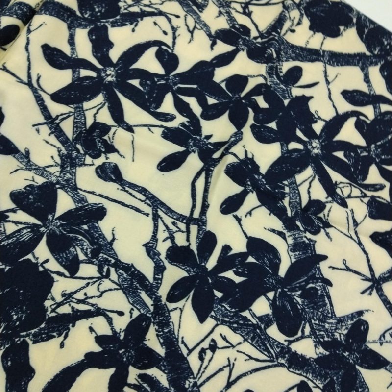 Navy Floral Cotton Viscose Fabric by the Yard – Lightweight Drapey Material for Dressmaking, Blouses, Skirts, Kimonos |59x39 in (150x100 cm)