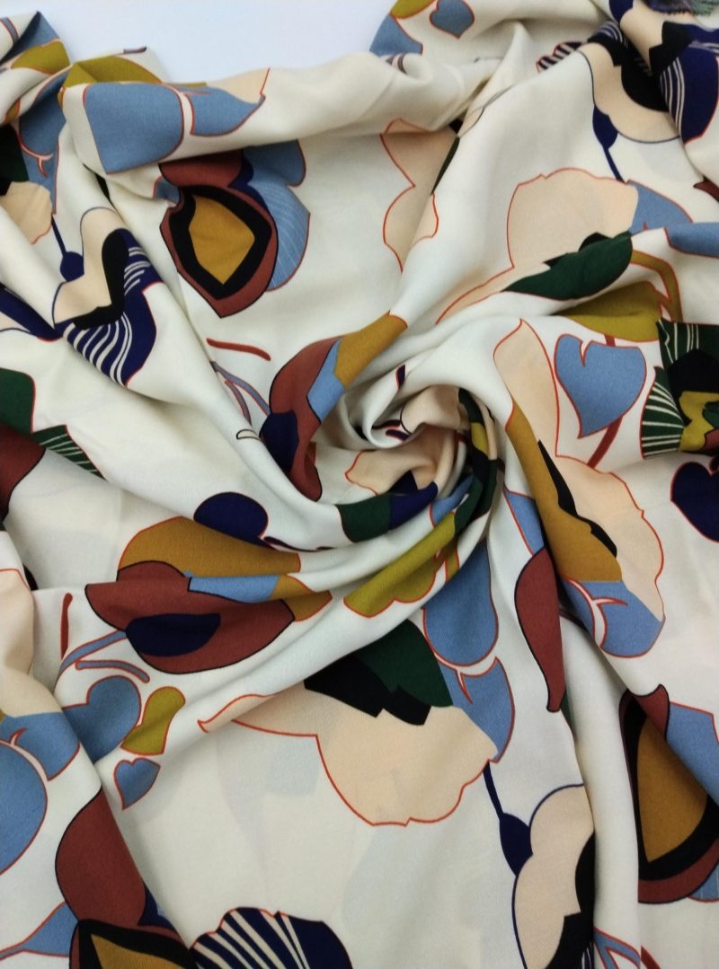 Multicolor Abstract Floral Cotton Viscose Fabric by the Yard – Lightweight Drapey Material for Dresses, Blouses | 59x39 in (150x100 cm)