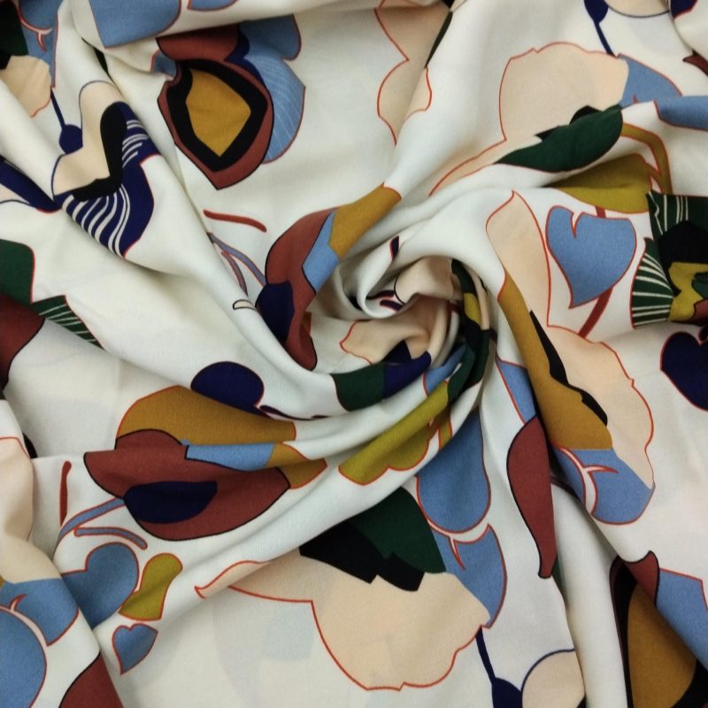 Multicolor Abstract Floral Cotton Viscose Fabric by the Yard – Lightweight Drapey Material for Dresses, Blouses | 59x39 in (150x100 cm)