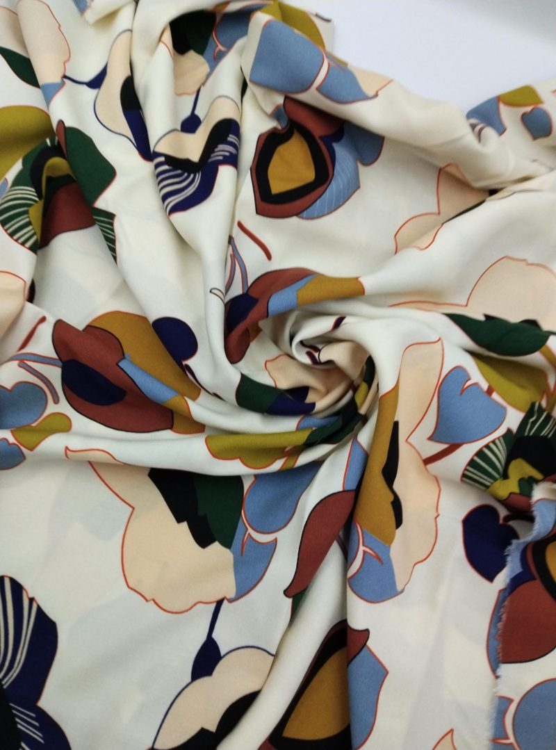 Multicolor Abstract Floral Cotton Viscose Fabric by the Yard – Lightweight Drapey Material for Dresses, Blouses | 59x39 in (150x100 cm)