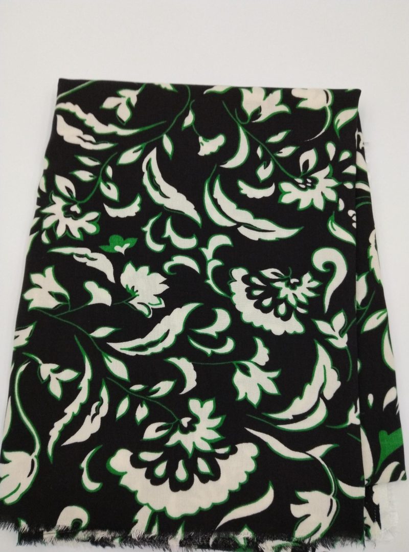 Green Floral Cotton Viscose Fabric by the Yard – Soft Lightweight Drapey Material for Dresses, Blouses, Skirts| 59x39 in (150x100 cm)