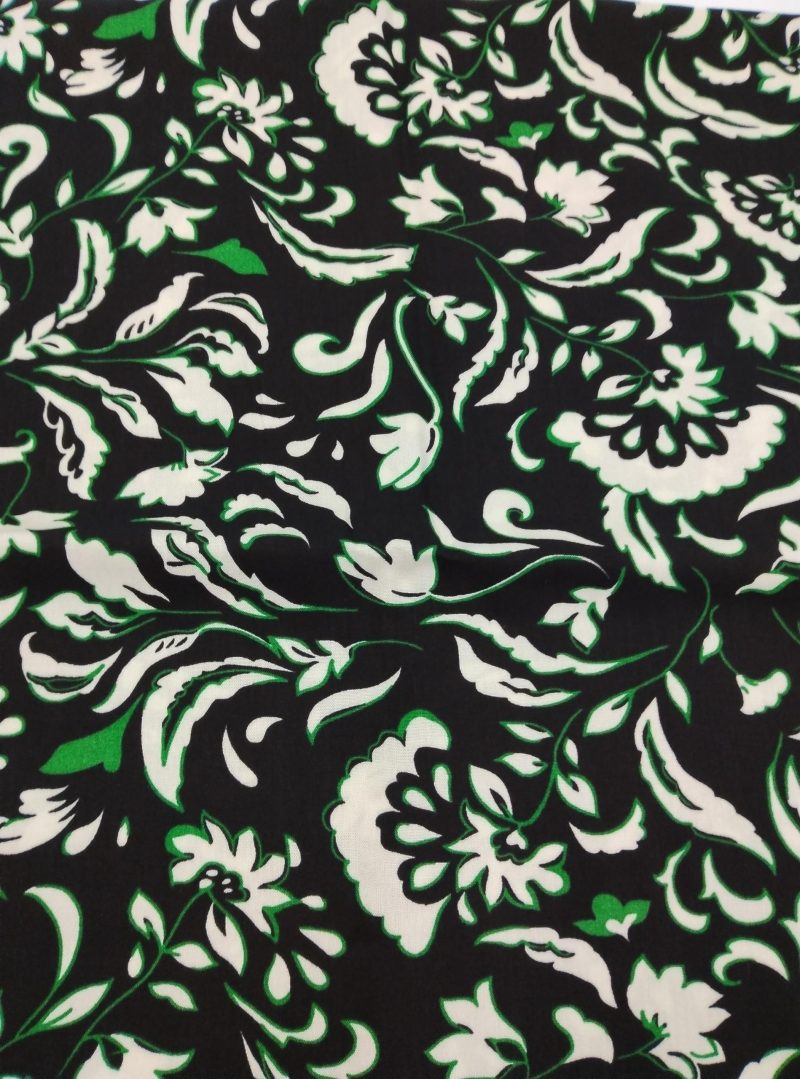 Green Floral Cotton Viscose Fabric by the Yard – Soft Lightweight Drapey Material for Dresses, Blouses, Skirts| 59x39 in (150x100 cm)
