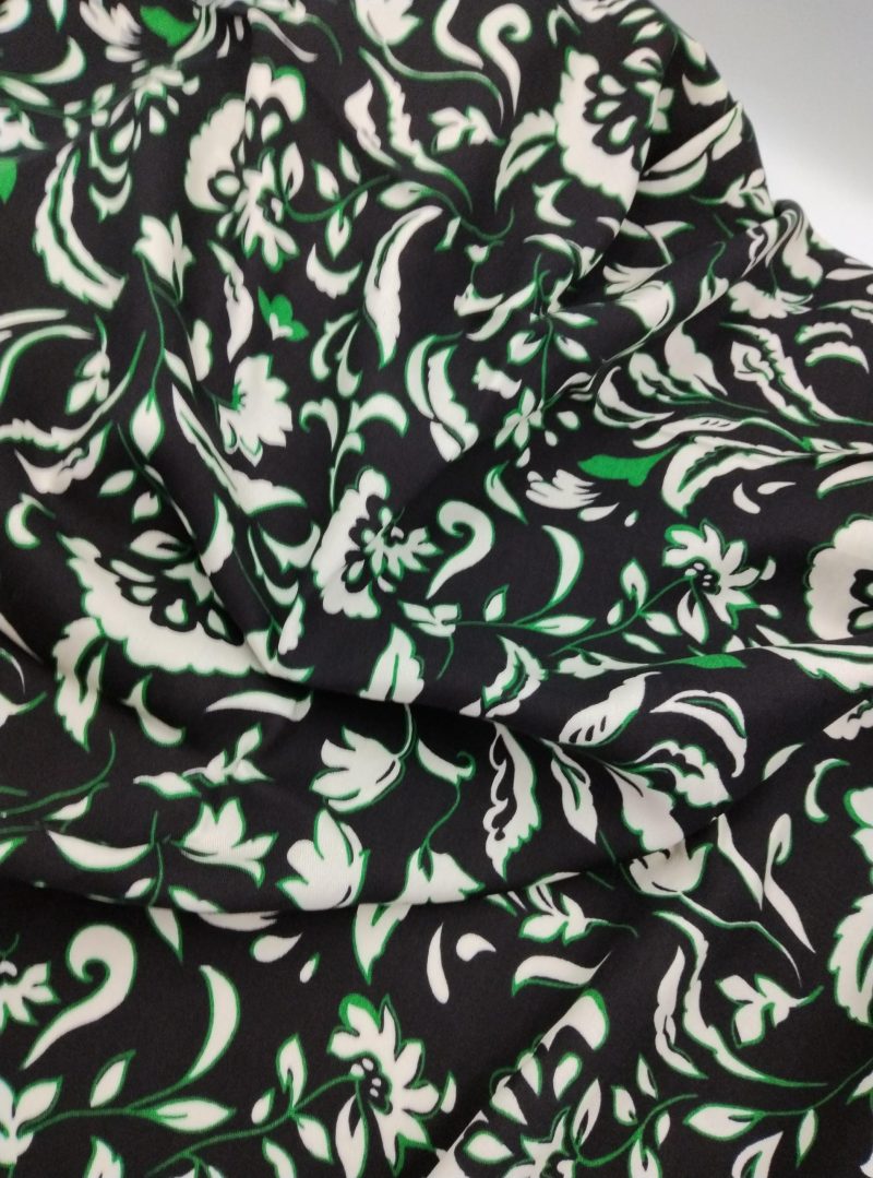 Green Floral Cotton Viscose Fabric by the Yard – Soft Lightweight Drapey Material for Dresses, Blouses, Skirts| 59x39 in (150x100 cm)