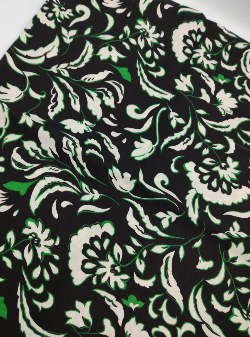 Green Floral Cotton Viscose Fabric by the Yard – Soft Lightweight Drapey Material for Dresses, Blouses, Skirts| 59x39 in (150x100 cm)