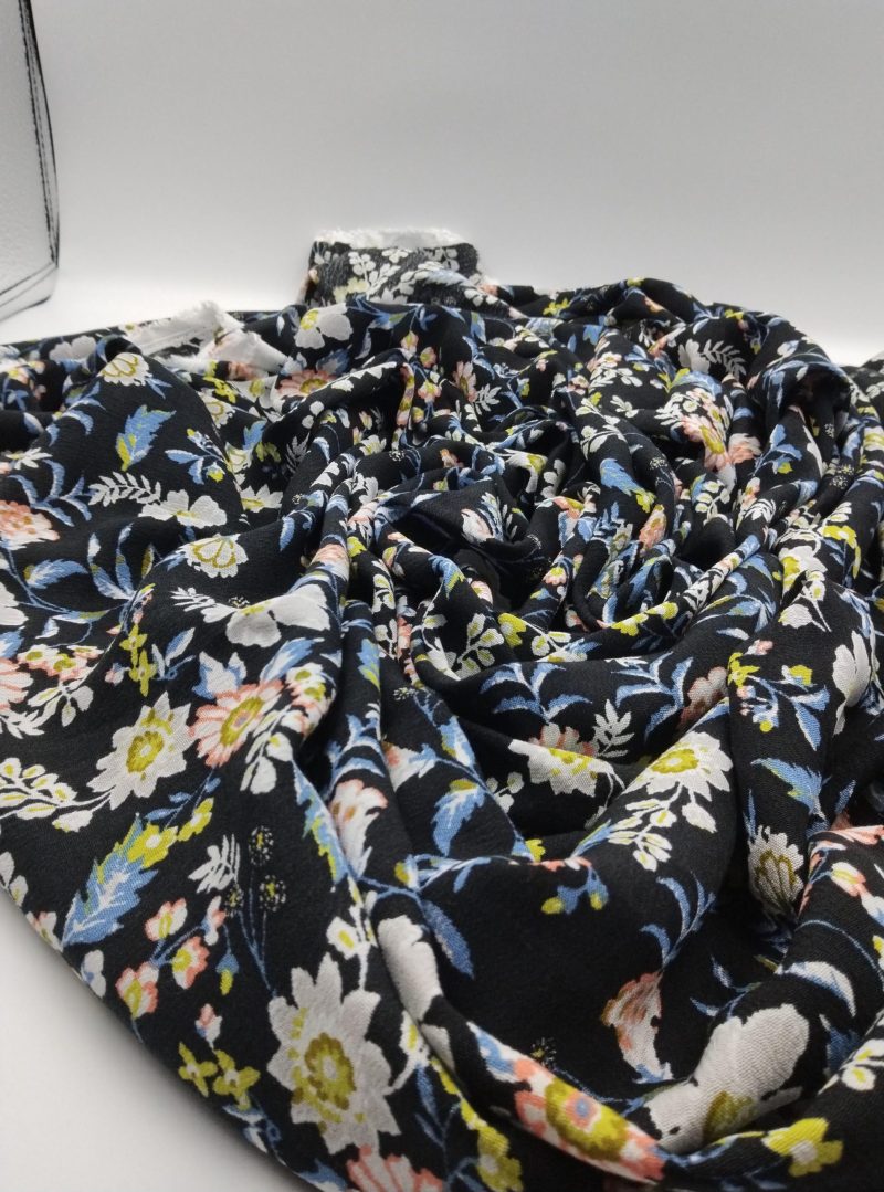 Floral Crinkle Cotton Viscose Fabric by the Yard – Lightweight Drapey Material for Dresses, Blouses & Skirts | 55x39 in (140x100 cm)