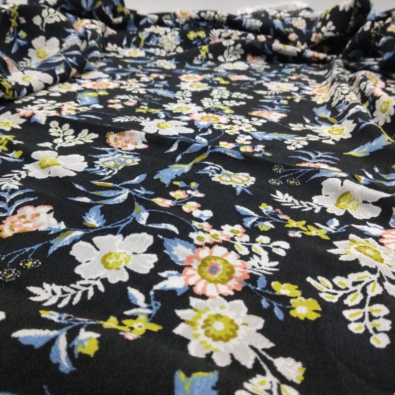 Floral Crinkle Cotton Viscose Fabric by the Yard – Lightweight Drapey Material for Dresses, Blouses & Skirts | 55x39 in (140x100 cm)
