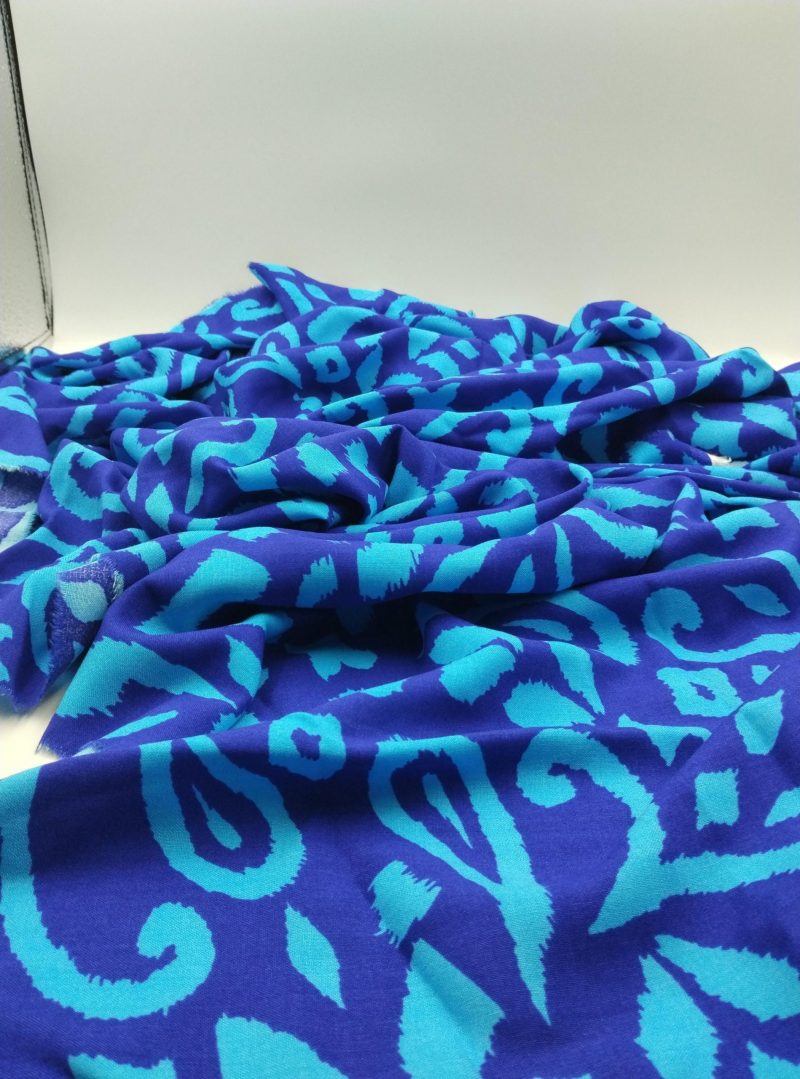 Blue Ikat Cotton Viscose Fabric by the Yard – Lightweight Drapey Material for Dresses, Blouses, Skirts & Home Decor | 59x39 in (150x100 cm)
