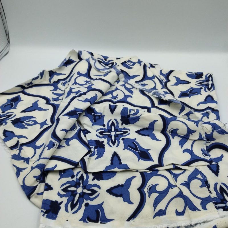 Blue Tile Pattern Cotton Viscose Fabric by the Yard – Soft Lightweight Material for Dresses, Kimonos, Blouses | 59x39 in (150x100 cm)