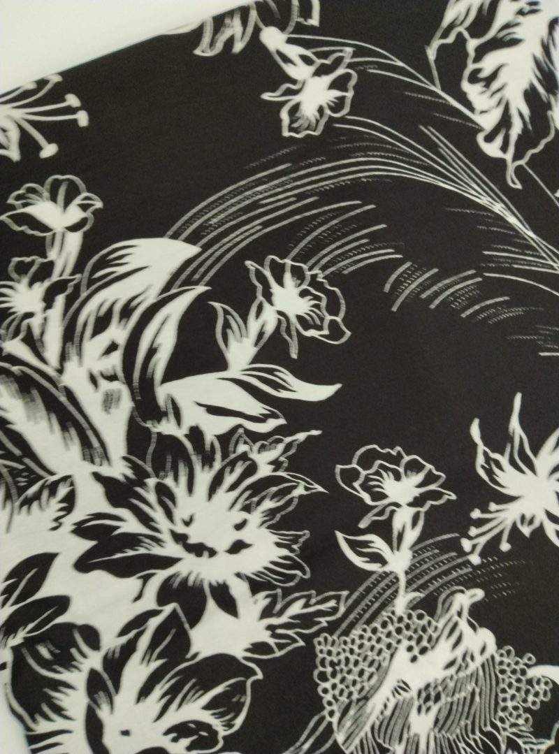 Black White Floral Cotton Viscose Fabric by the Yard – Lightweight Soft Drapey Material for Dresses, Blouses, Skirts | 59x39 in (150x100 cm)
