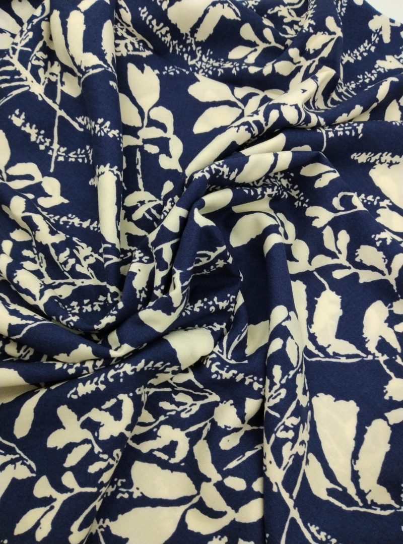 Blue Botanical Cotton Viscose Fabric – Lightweight Soft Material for Dresses, Kimonos, Blouses & Summer Outfits | 150x100 cm (59x39 in)