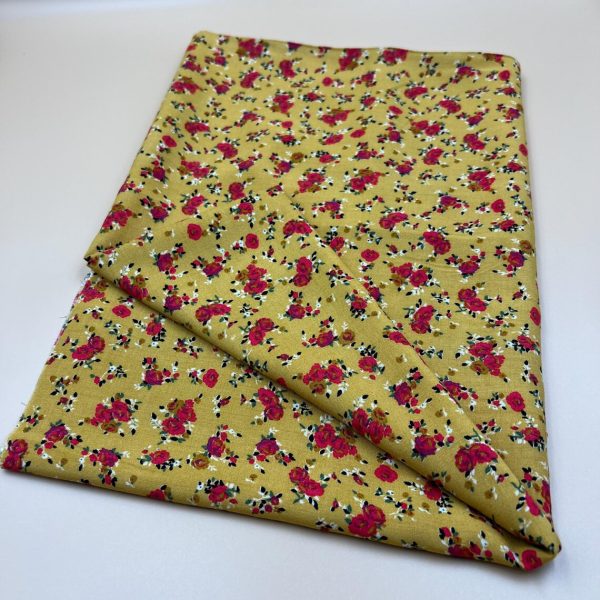 Hardal Renkli Minik Güller Viskon Kumaş – Hafif, Yumuşak ve Akıcı Yazlık Kumaş | 150x100 cm ELNV84